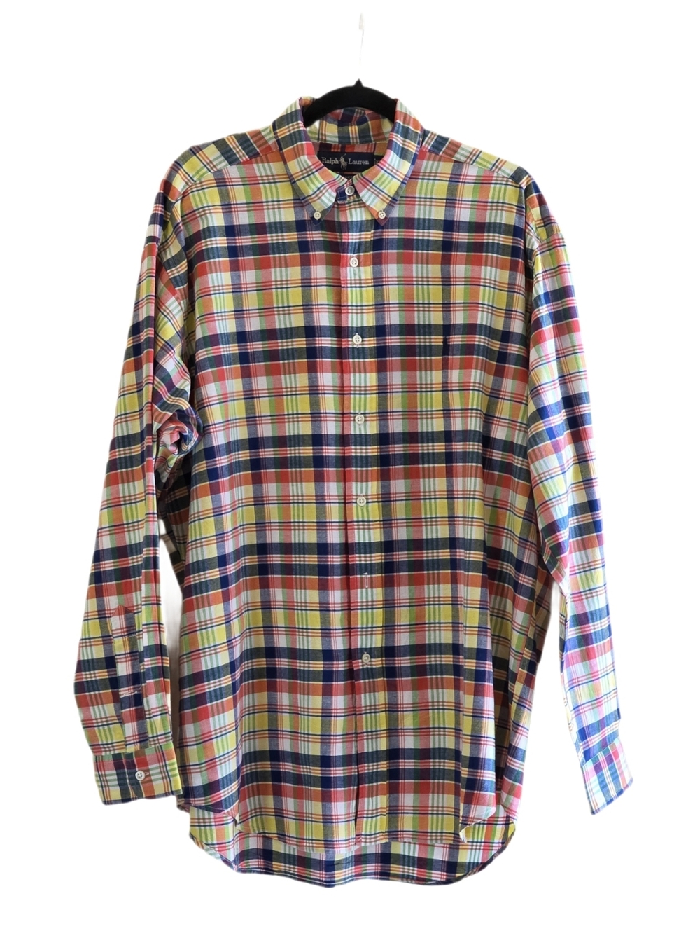 Vintage 90s Polo Ralph Lauren Blake Madras Plaid Cotton Shirt Large EUC